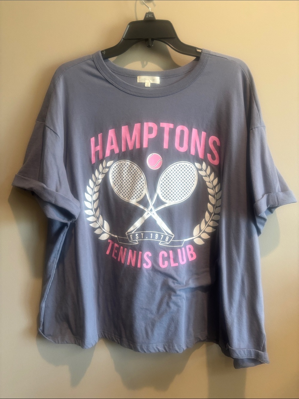 Ultra Flirt Lavender Tee with Pink Tennis Graphic